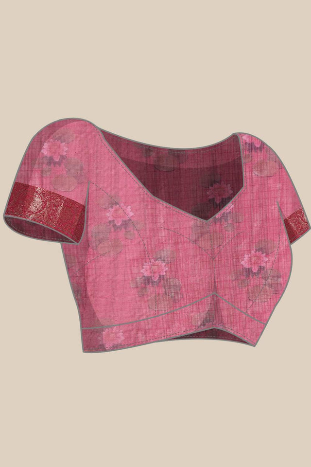 Turquoise Floral Printed Silk Saree