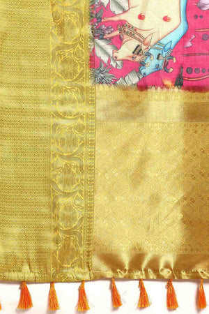 Pink Animal Printed Silk Saree