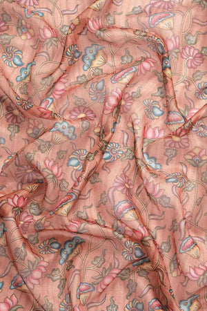 Orange Floral Printed Silk Saree