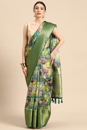 Multi-Color Floral Printed Silk Saree