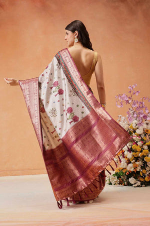 Grey Kanjivaram Floral Printed Silk  Saree