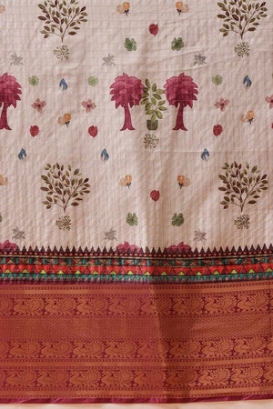 Grey Kanjivaram Floral Printed Silk  Saree