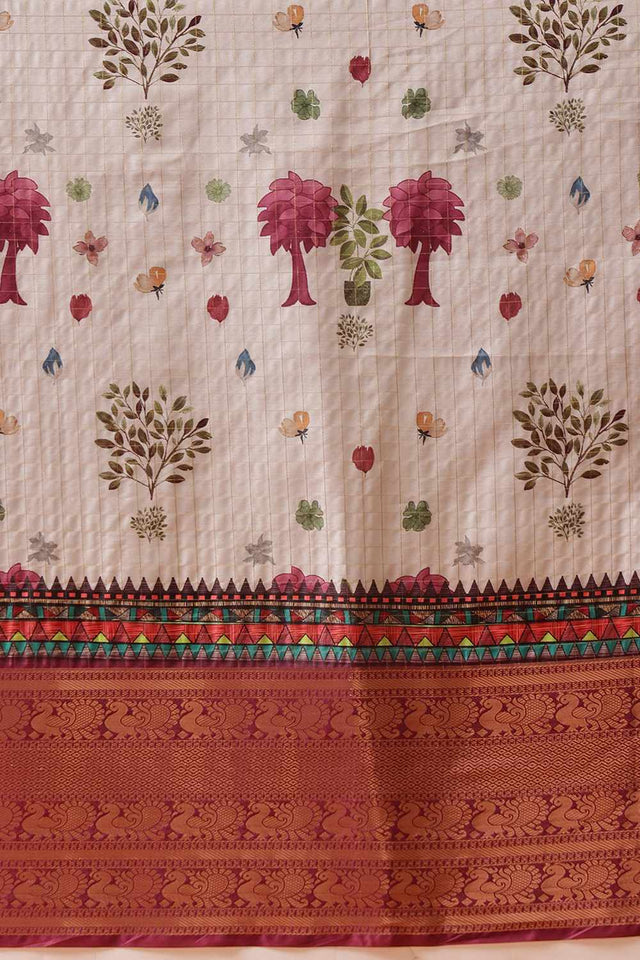 Grey Kanjivaram Floral Printed Silk  Saree