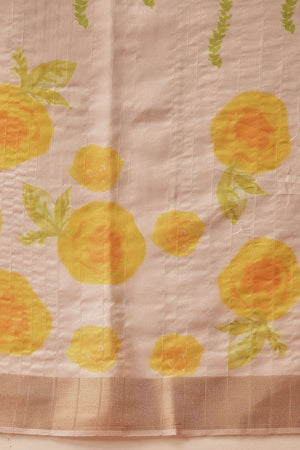 Beige Digital Printed Kotha Silk Saree