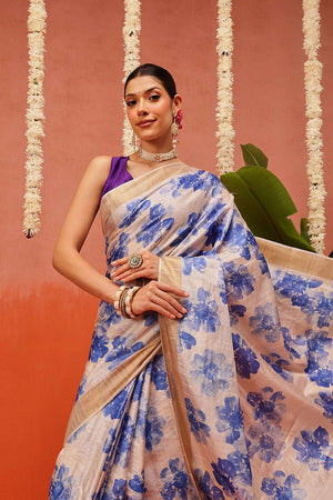 Beige Digital Printed Kotha Silk Saree