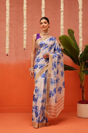 Beige Digital Printed Kotha Silk Saree