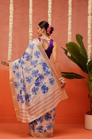 Beige Digital Printed Kotha Silk Saree