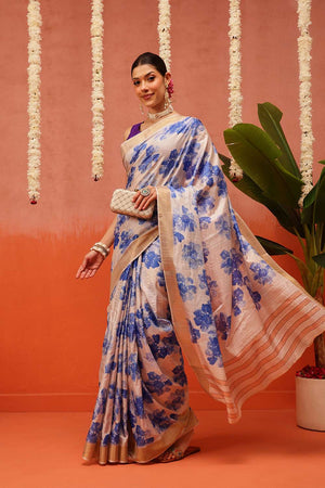 Beige Digital Printed Kotha Silk Saree