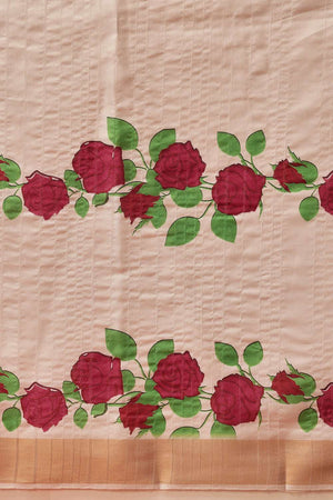 Beige Digital Printed Kotha Silk Saree