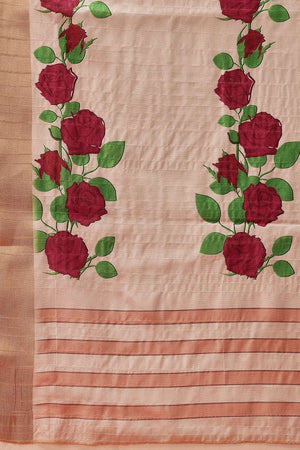 Beige Digital Printed Kotha Silk Saree