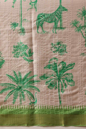 Green Floral Printed Silk Saree