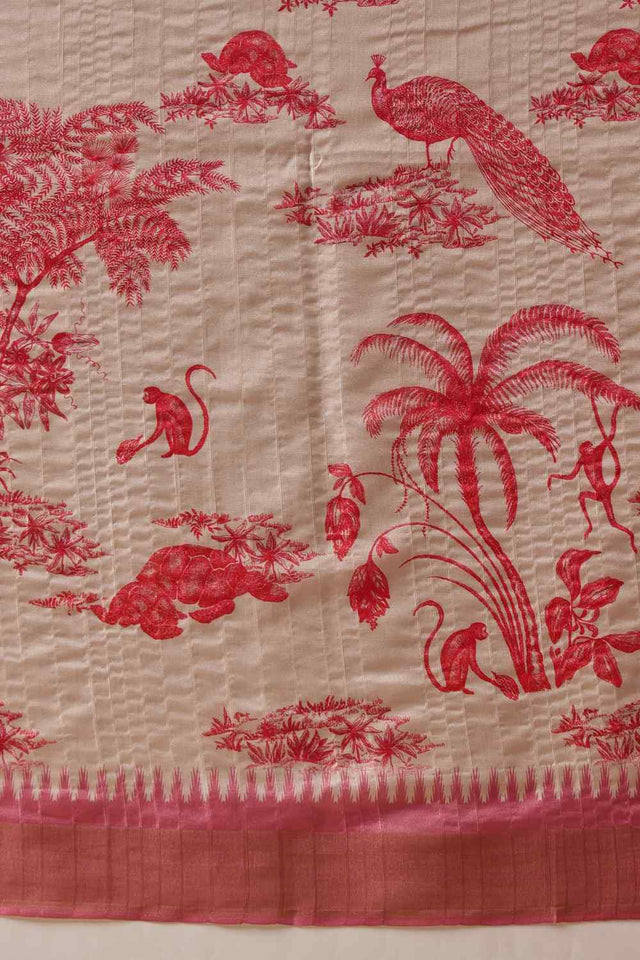 Pink Floral Printed Silk Saree