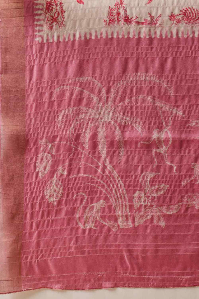 Pink Floral Printed Silk Saree