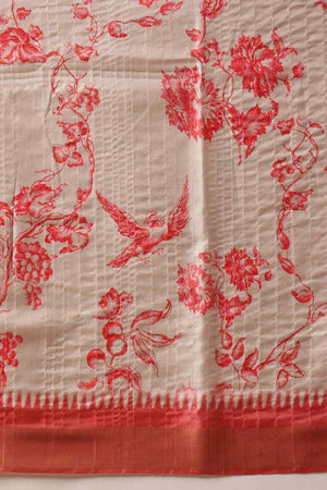 Red Floral Printed Silk Saree