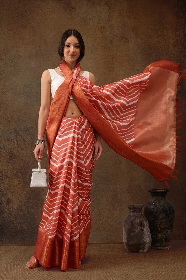 Peach Soft Silk Stripe Saree