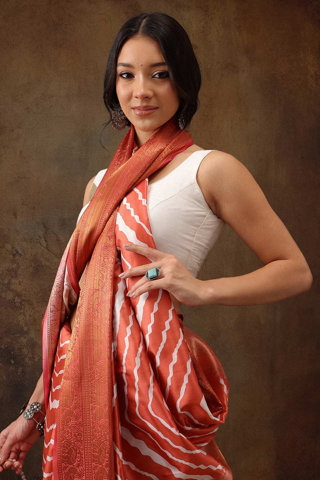Peach Soft Silk Stripe Saree