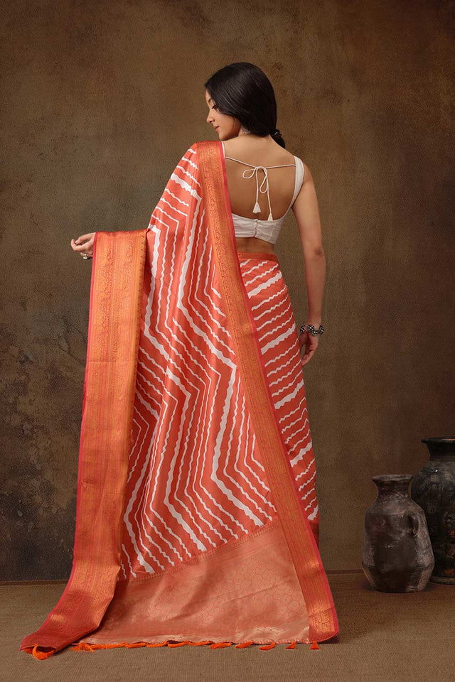 Peach Soft Silk Stripe Saree