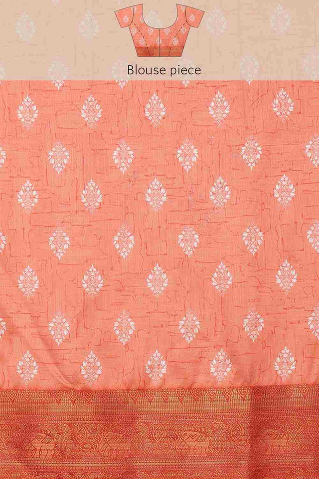 Peach Soft Silk Stripe Saree