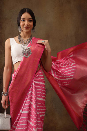 Pink Soft Silk Stripe Saree
