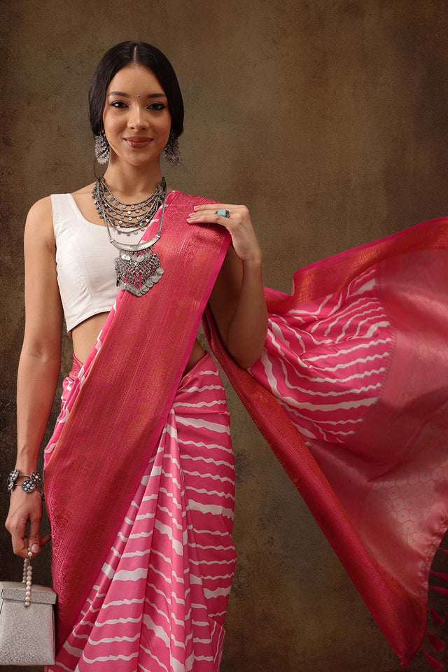 Pink Soft Silk Stripe Saree