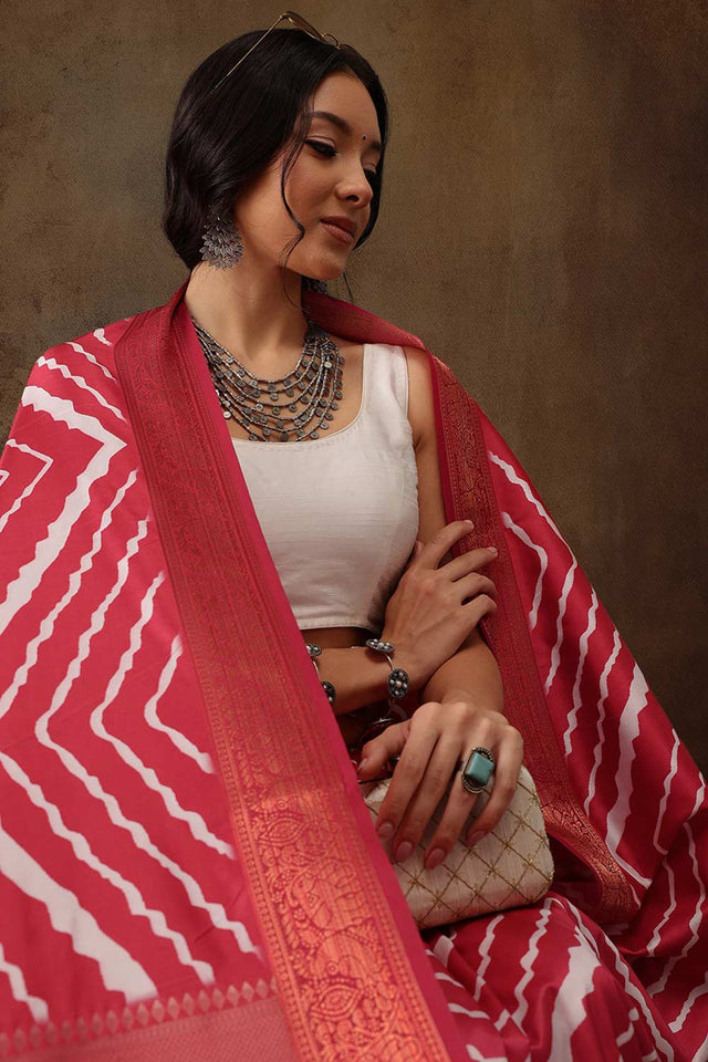 Red Soft Silk Stripe Saree