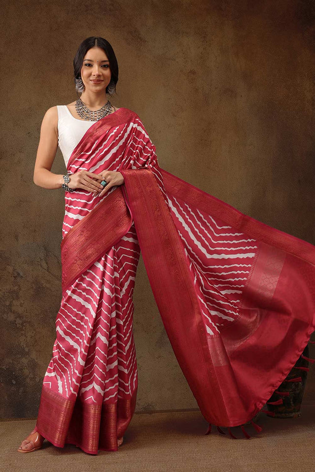 Red Soft Silk Stripe Saree