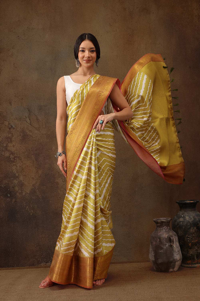 Yellow Soft Silk Stripe Saree