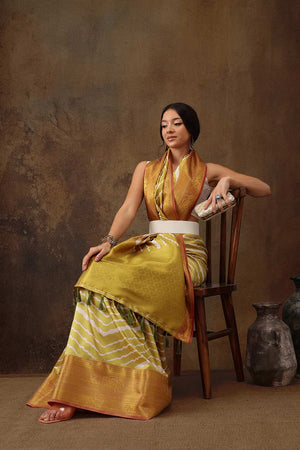 Yellow Soft Silk Stripe Saree