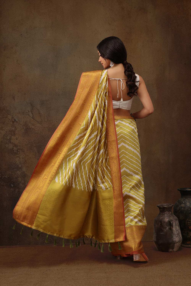 Yellow Soft Silk Stripe Saree