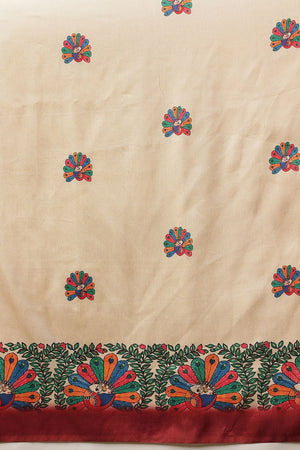 Beige Madhubani Printed Art Silk Saree (SZ-DGTANVI-3299)