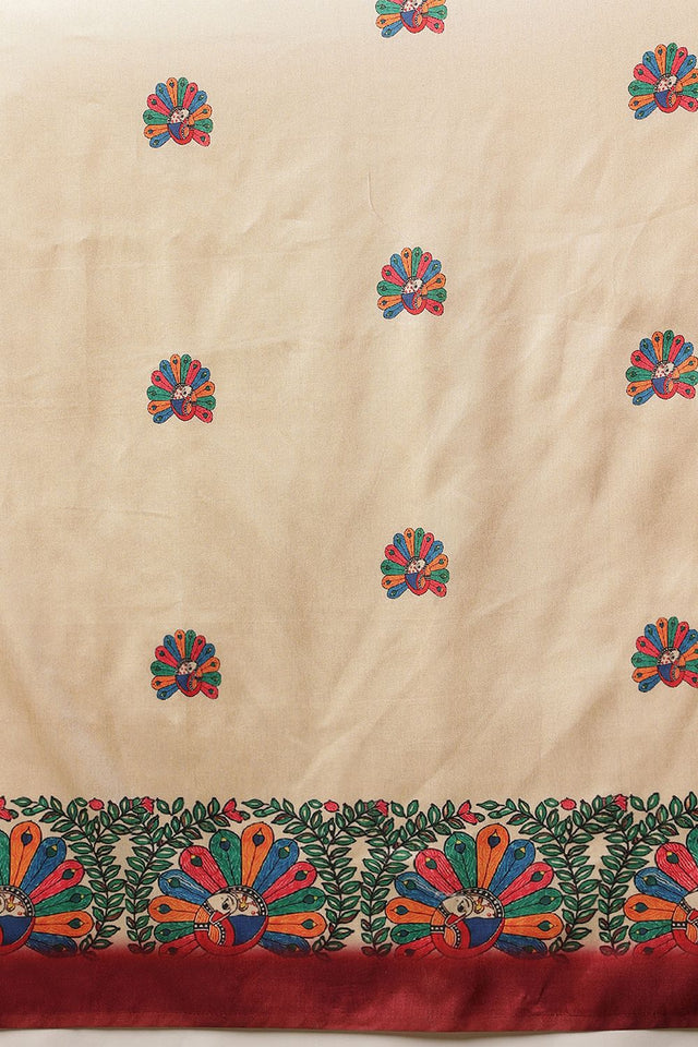 Beige Madhubani Printed Art Silk Saree (SZ-DGTANVI-3299)