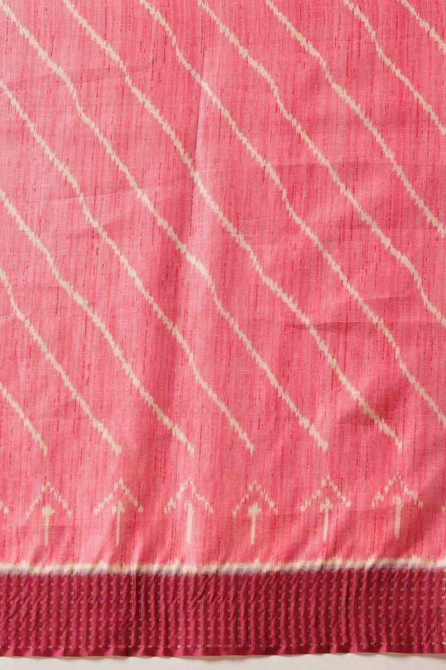 Pink Abstract Printed Silk Saree