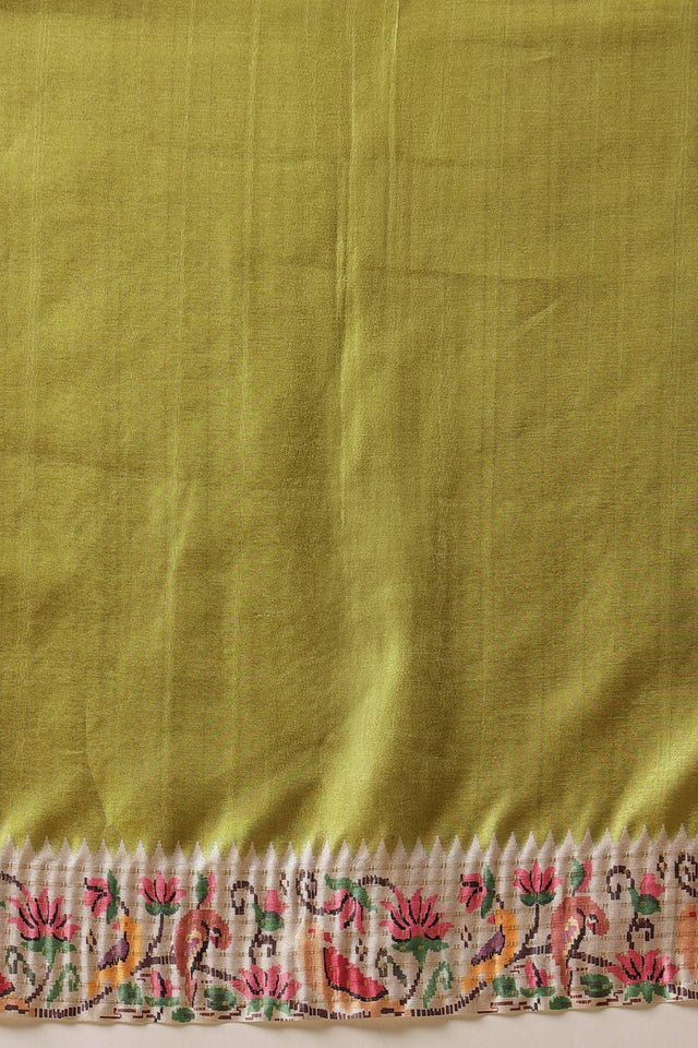 Olive Green Solid Silk Saree