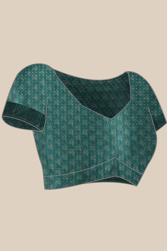 Turquoise Floral Printed Silk Saree