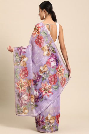 Women's Lavender Cotton Silk Digital  Saree