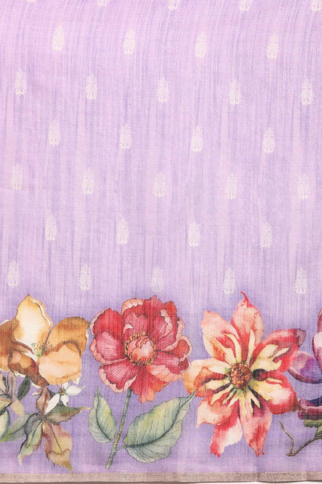 Women's Lavender Cotton Silk Digital  Saree