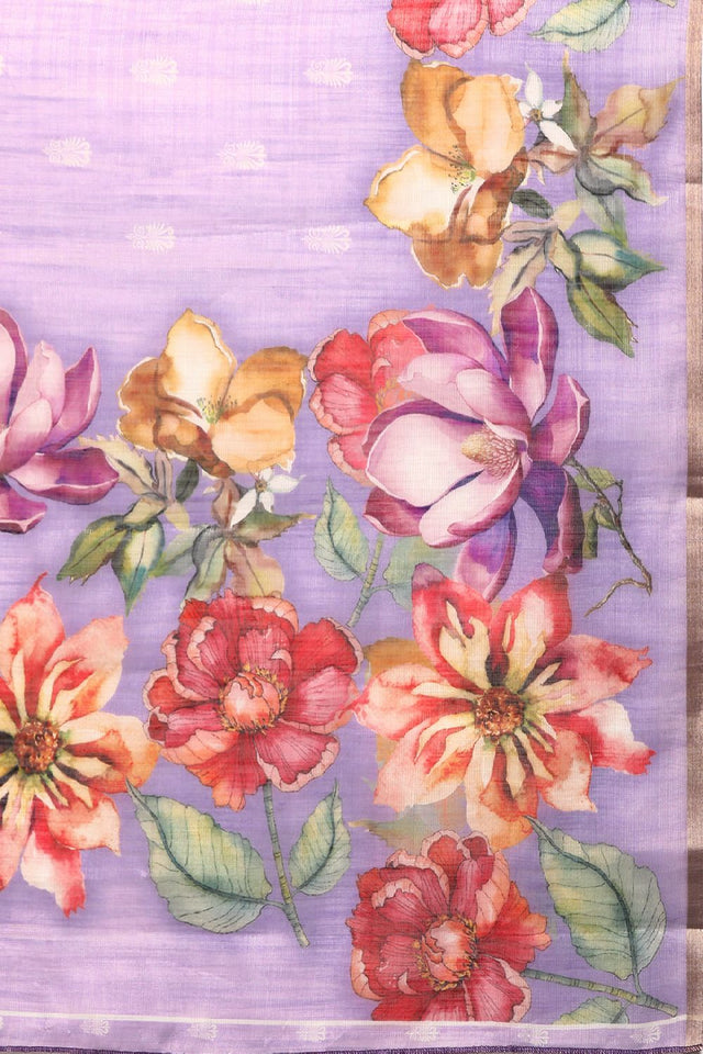 Women's Lavender Cotton Silk Digital  Saree