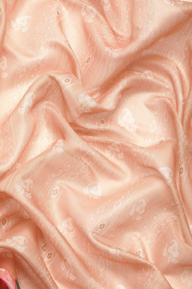 Women's Peach Cotton Silk Floral Digital Print Saree