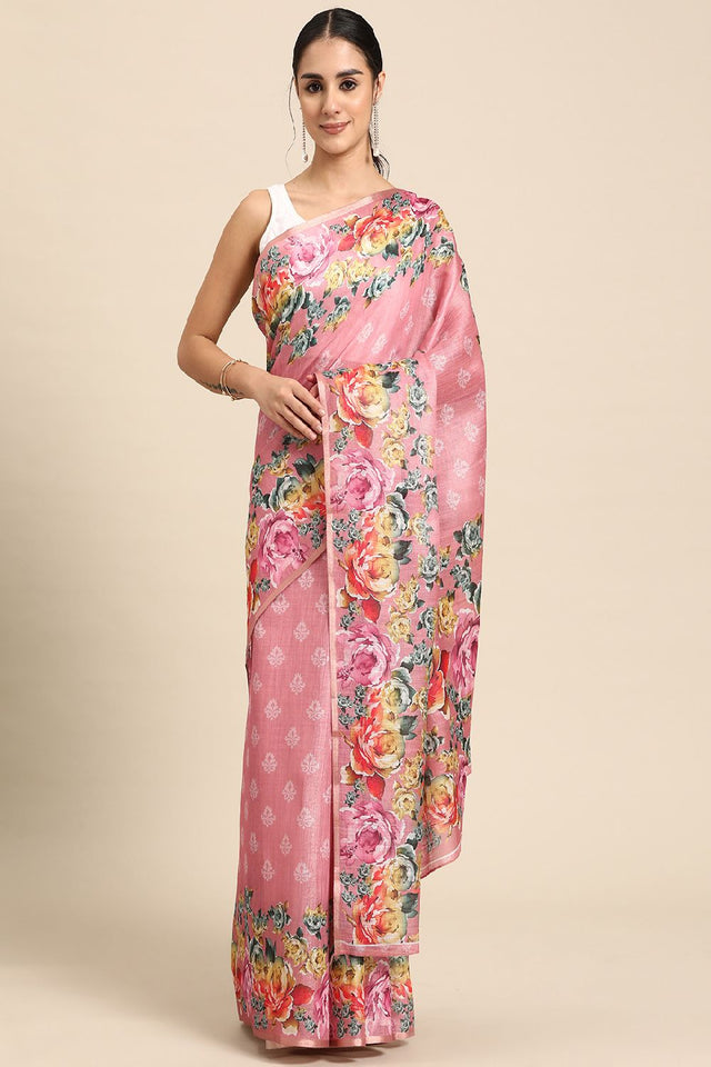 Women's Pink Cotton Silk Digital Saree (SZ-DGTRIJAL1-PN-2145)