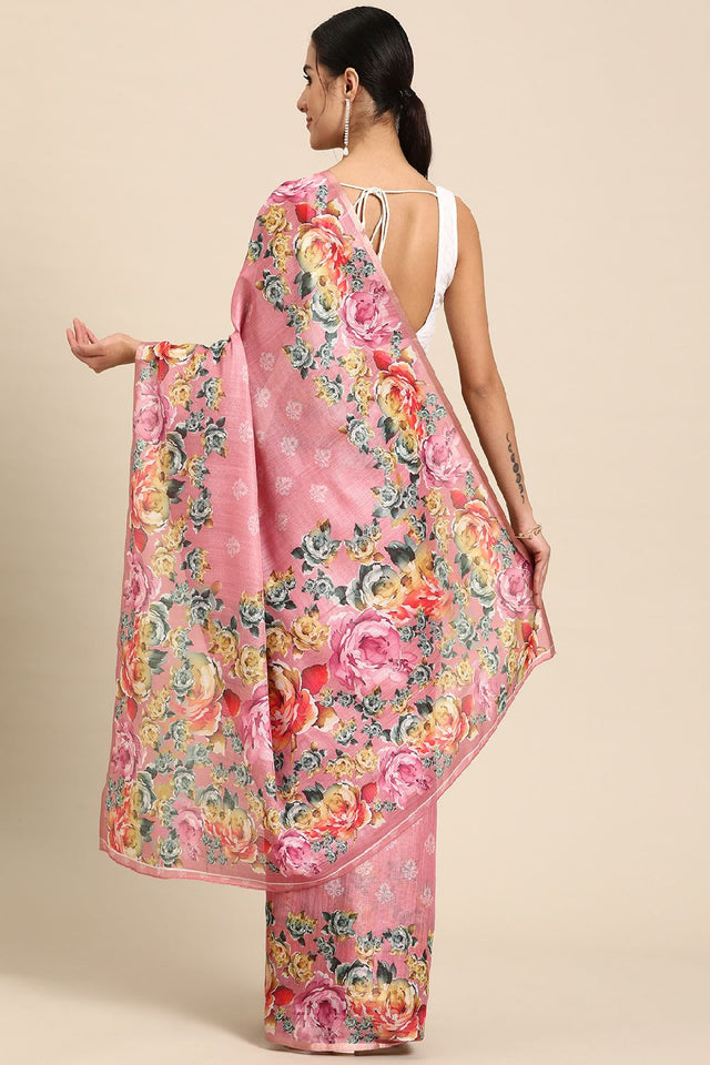 Women's Pink Cotton Silk Digital Saree (SZ-DGTRIJAL1-PN-2145)