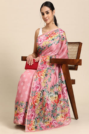 Women's Pink Cotton Silk Digital Saree (SZ-DGTRIJAL1-PN-2145)