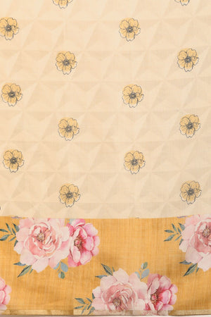Women's Beige Cotton Silk Floral Saree