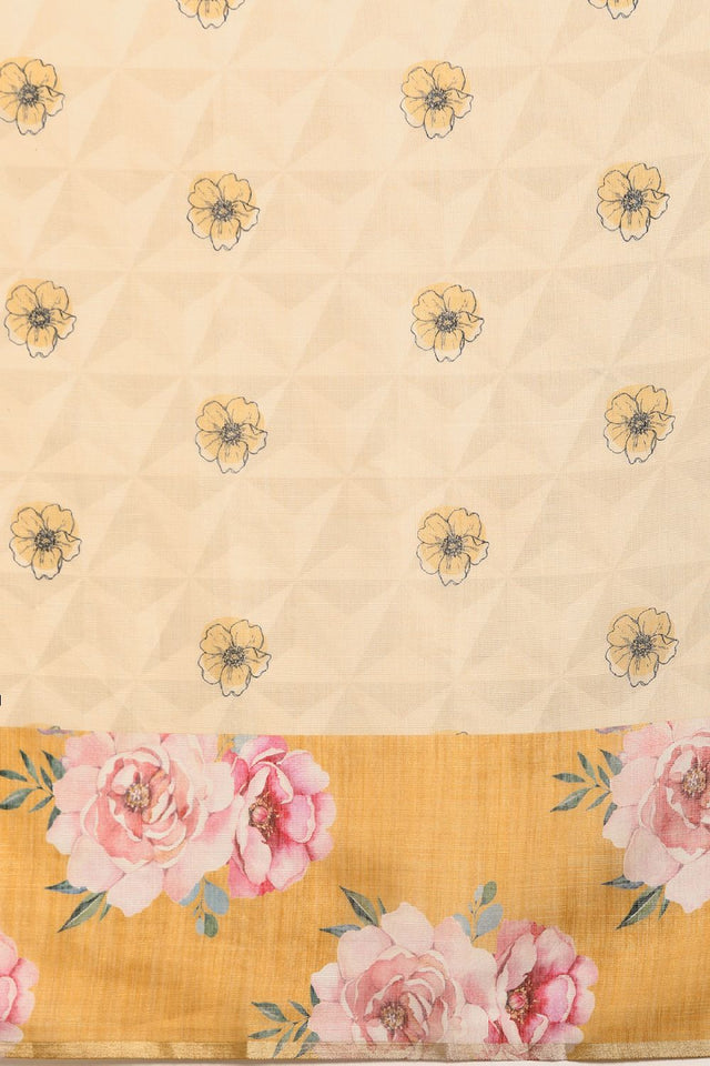 Women's Beige Cotton Silk Floral Saree