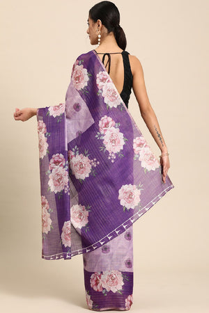 Women's Lavender Cotton Silk Floral Saree