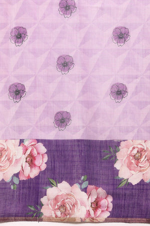 Women's Lavender Cotton Silk Floral Saree