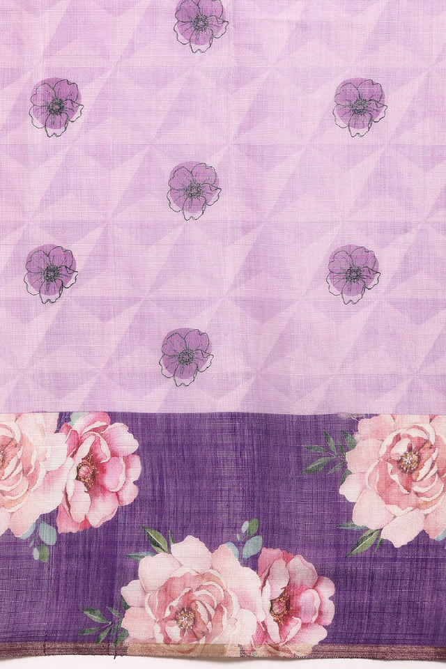 Women's Lavender Cotton Silk Floral Saree