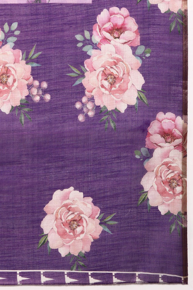 Women's Lavender Cotton Silk Floral Saree