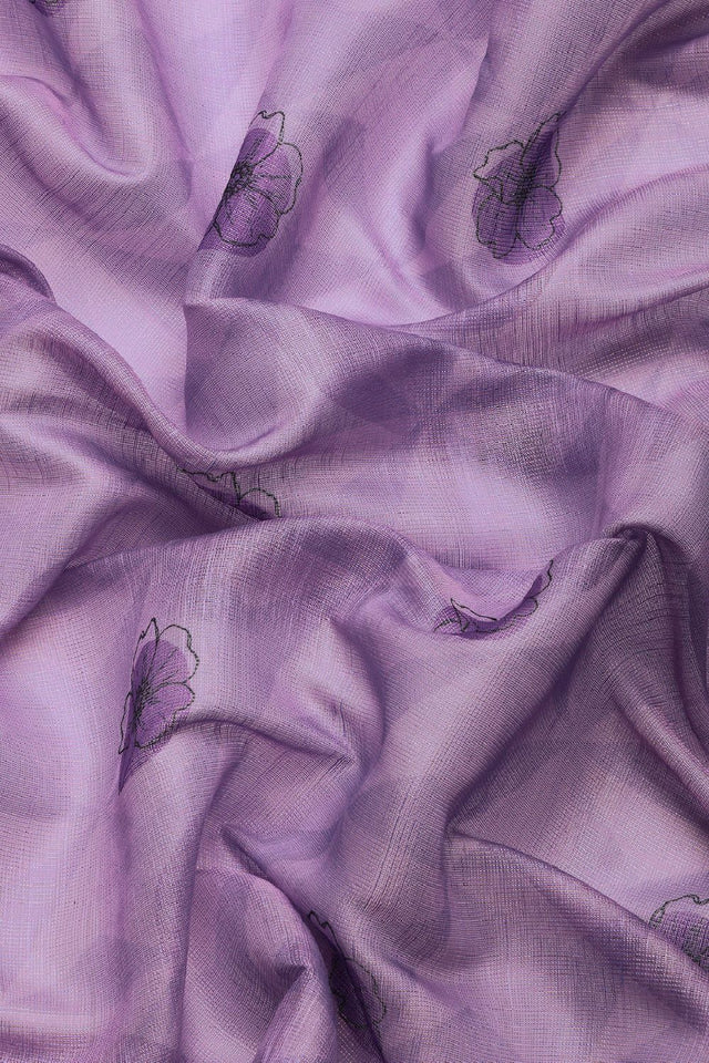 Women's Lavender Cotton Silk Floral Saree