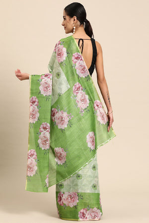 Women's Olive Cotton Silk Floral Saree (SZ-DGTRIJAL2-MH-2148)