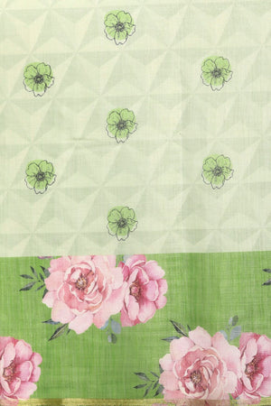 Women's Olive Cotton Silk Floral Saree (SZ-DGTRIJAL2-MH-2148)